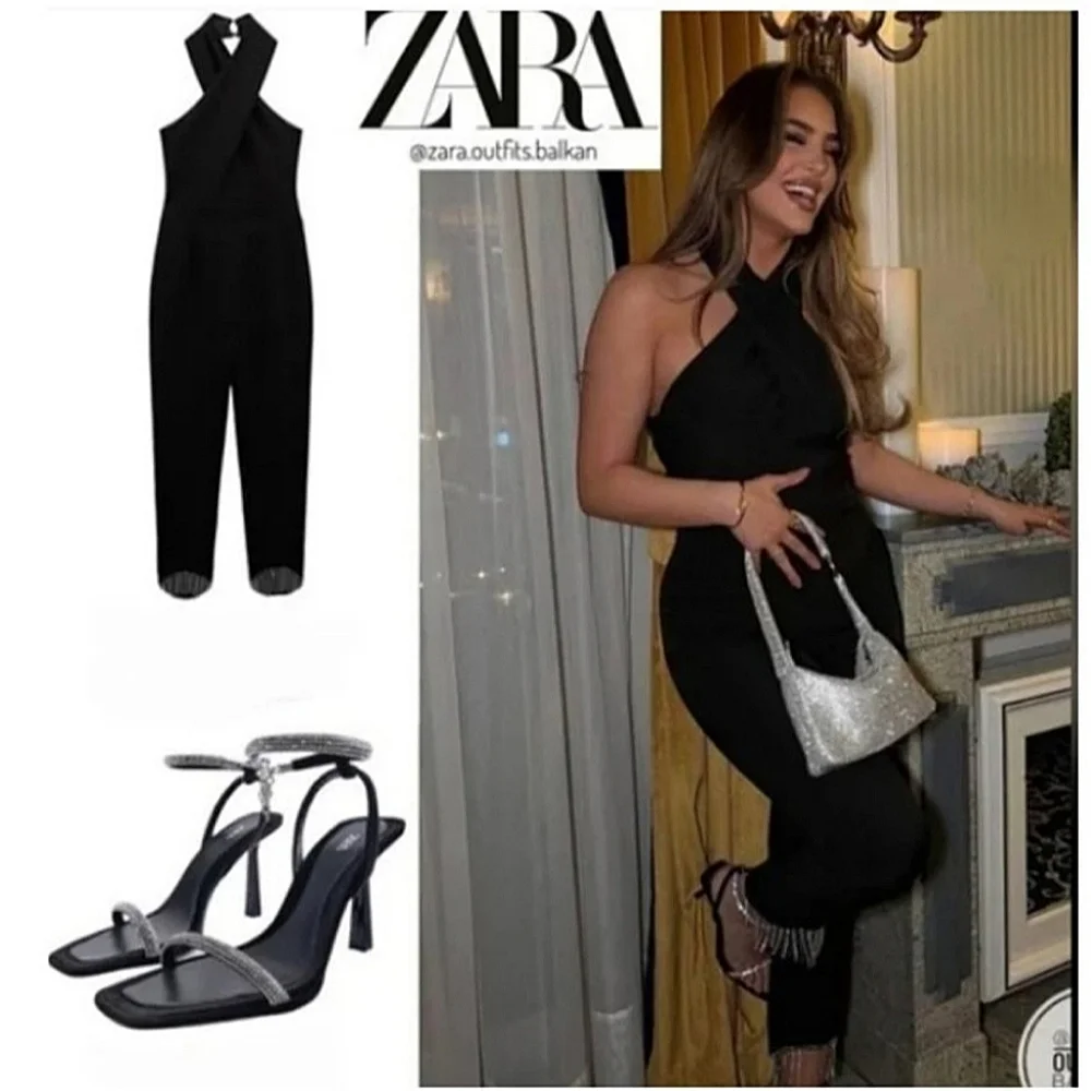 Zara fringe long jumpsuit black Size S